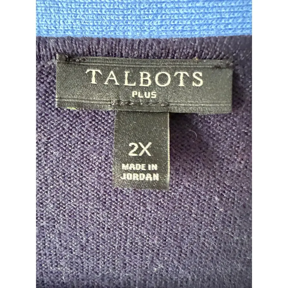 Talbots‎ Plus Navy Blue Cardigan Pearl Button Sweater Womens 2X Preppy Coastal